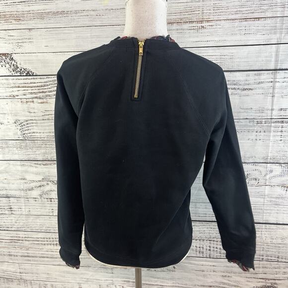 J. Crew Pull Over Sweatshirt sz Small Navy Blue Red Plaid Ruffle Casual Stretch - Picture 7 of 8